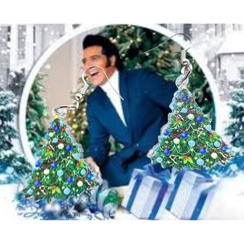 Blue Christmas Tree Earrings New Ornaments Graceland Elvis Memphis Music…